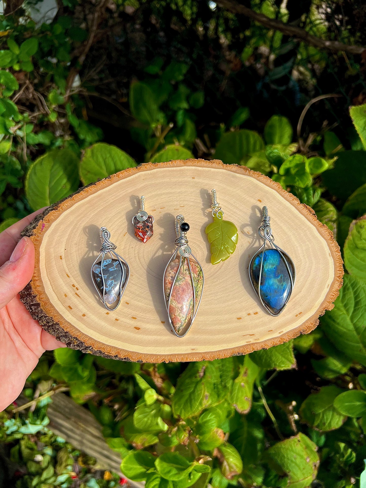 Unakite & Obsidian Wire Wrapped Necklace