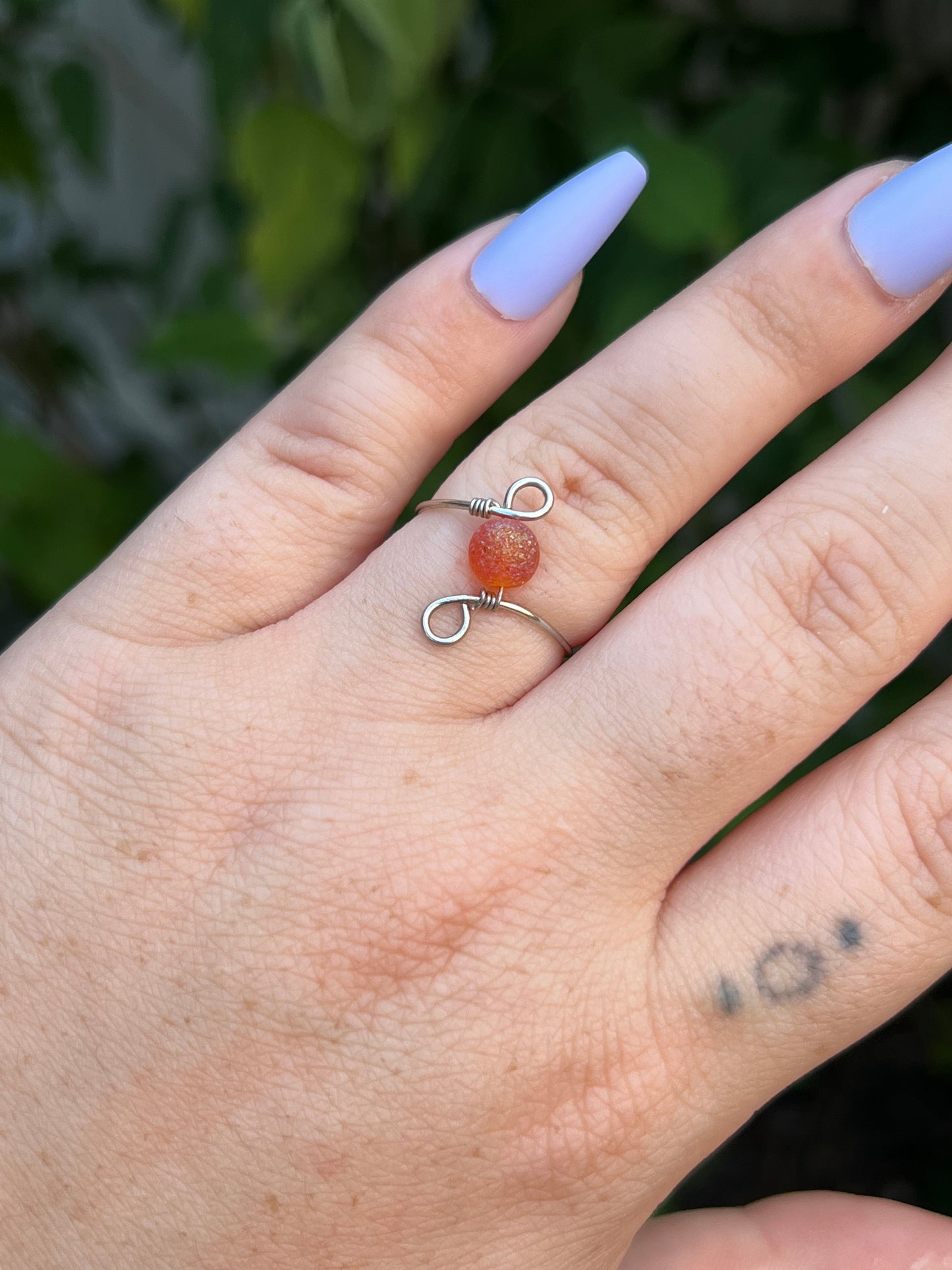 Orange Crackle Wire Wrapped Ring